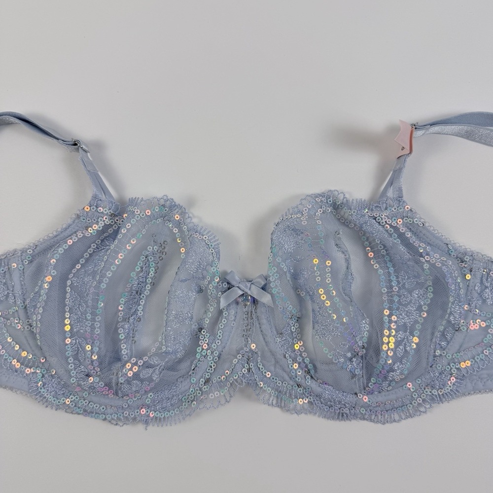 Victoria's Secret Dream Angels Lace Bra Unlined Uplift Sling Sequin Blue 34D NWT - Picture 3 of 6